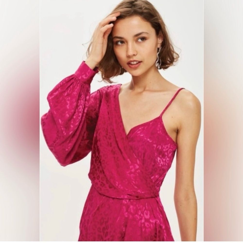 Topshop One Shoulder Drop Jacquard Leopard Dress A3*